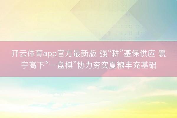 开云体育app官方最新版 强“耕”基保供应 寰宇高下“一盘棋”协力夯实夏粮丰充基础