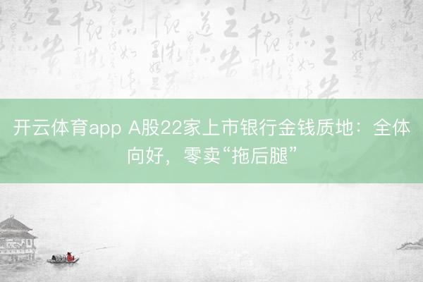 开云体育app A股22家上市银行金钱质地：全体向好，零卖“拖后腿”